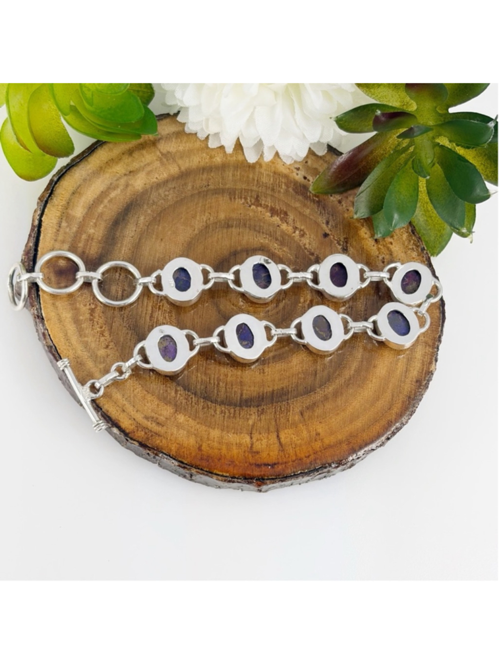 Genuine Purple Turquoise Bracelet 925 Sterling Silver New Boho Southwest Style - Picture 5 of 6